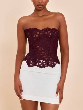 PrettyLittleThing Dark Plum Lace-Up Corset Top
